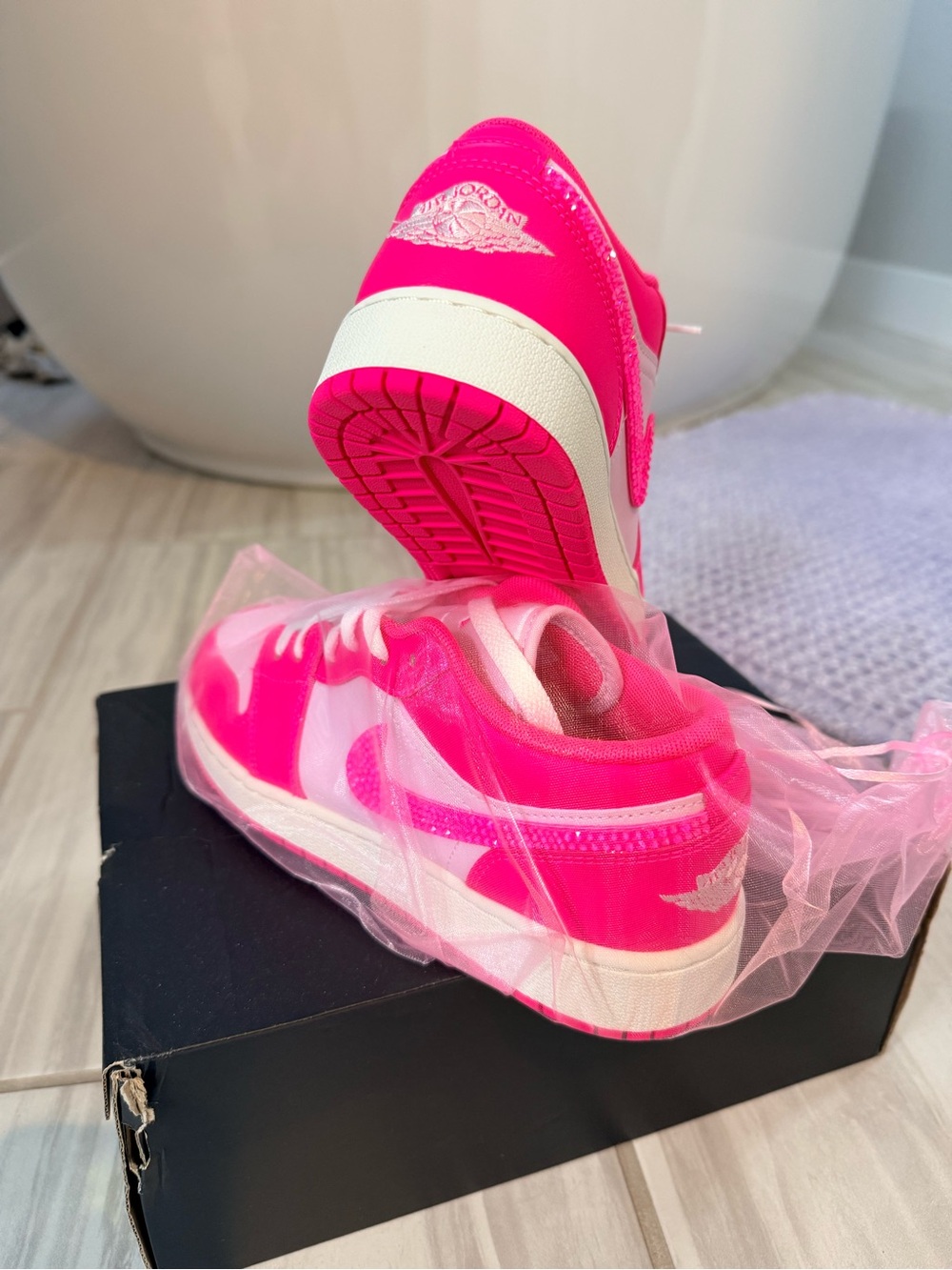 Customized Jordan Low-Top Sneakers - Hot Pink & Light Pink - Picture 3 of 4